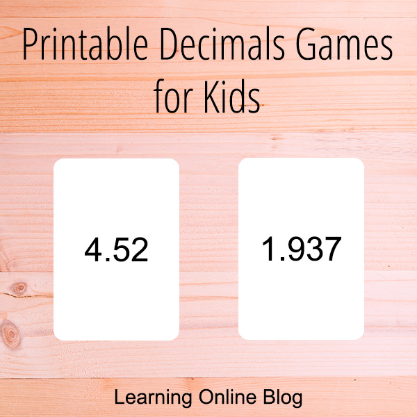 printable decimals games for kids